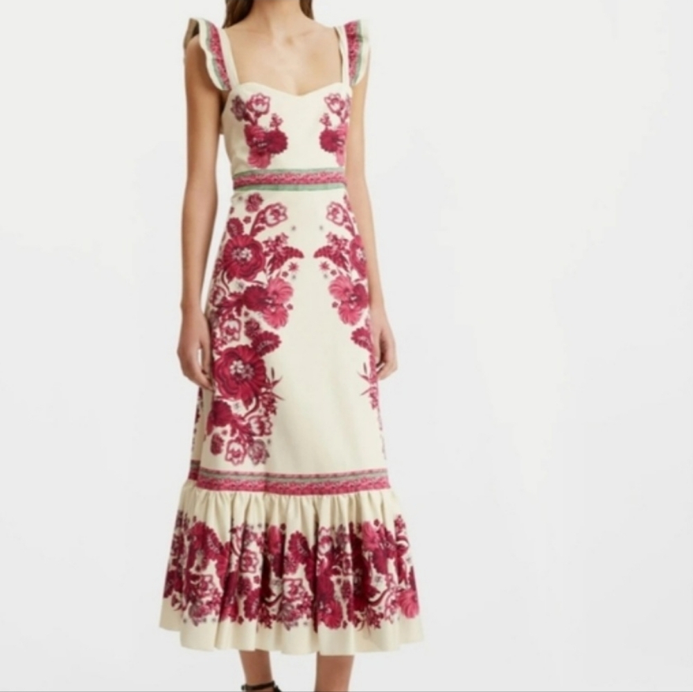 NWT Jardinvue Floral Maxi Dress White Fucshia Red Pink Size Medium